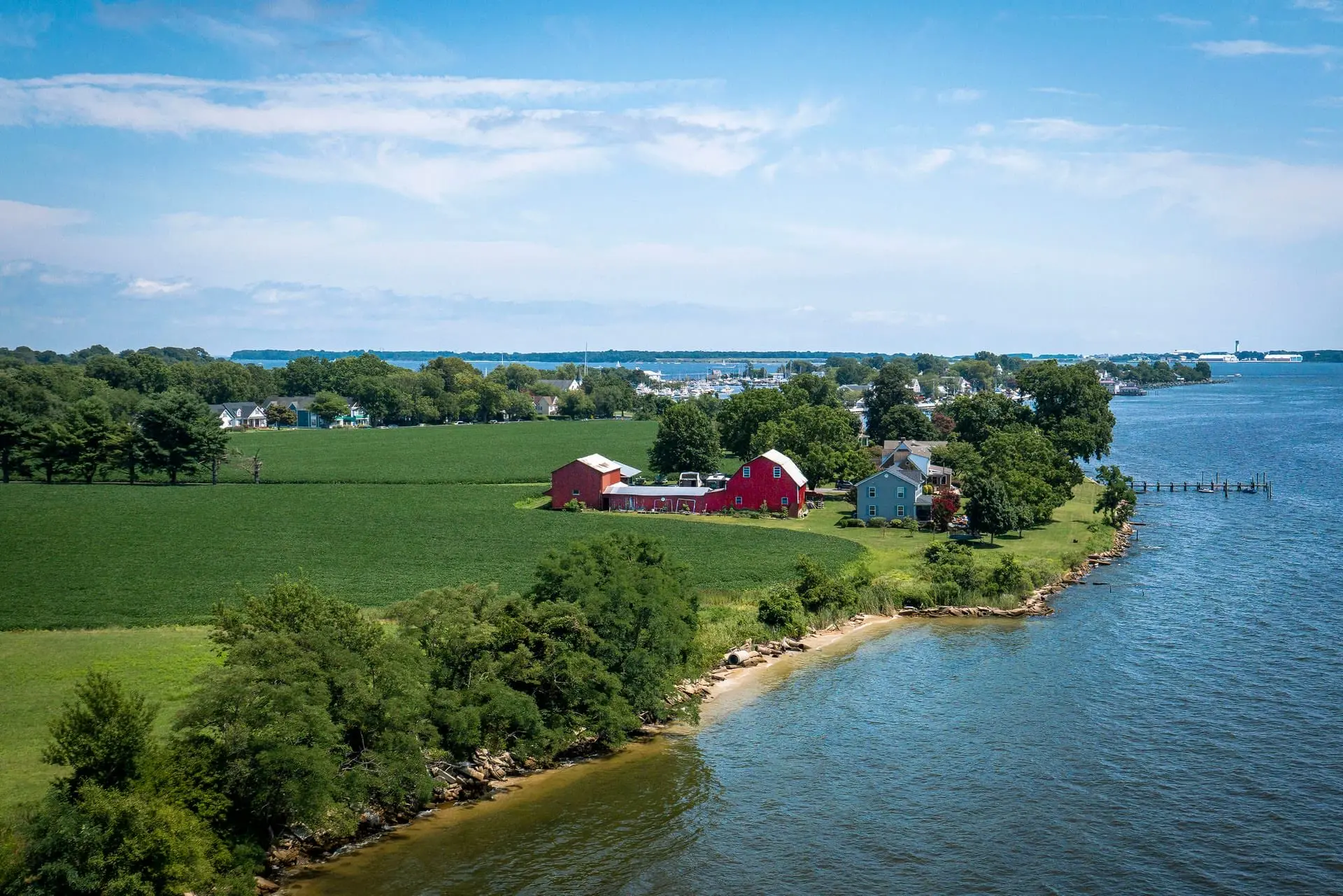 Aerial view of Southern Maryland waterfront community